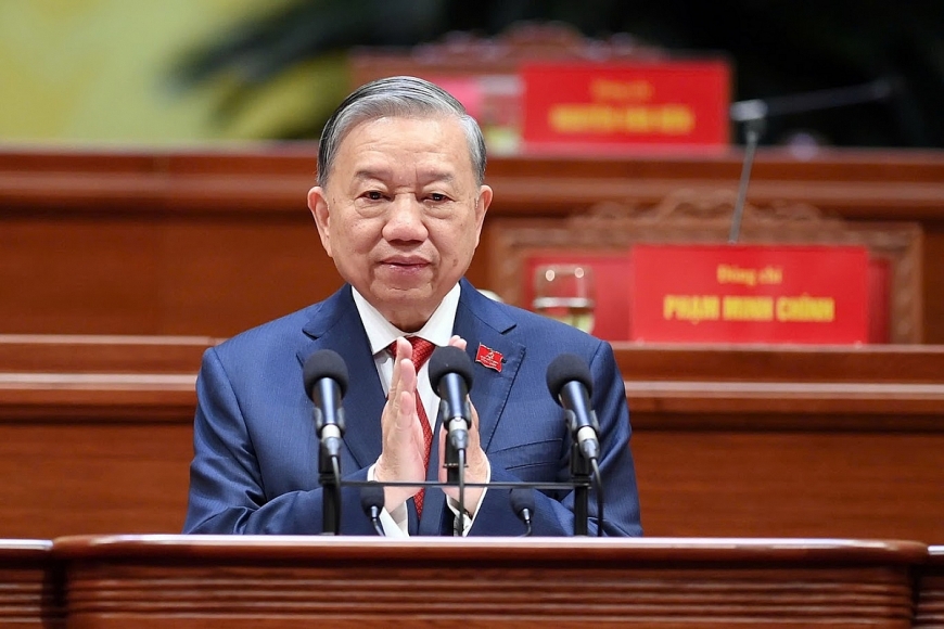 Tổng Bí thư Tô Lâm thay mặt Ban Chấp hành Trung ương Đảng khóa XIV phát biểu tại phiên bế mạc Đại hội đại biểu toàn quốc lần thứ XIV của Đảng Cộng sản Việt Nam. 