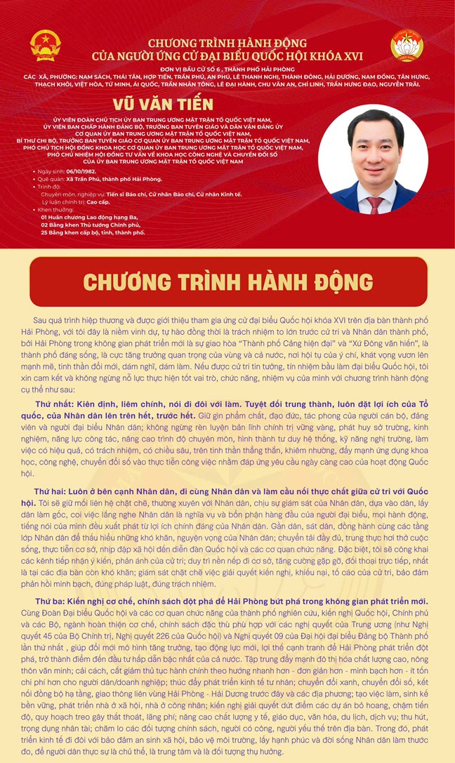Cử tri kỳ vọng vào chương trình hành động của ông Vũ Văn Tiến Cử tri kỳ vọng vào chương trình hành động của ông Vũ Văn Tiến