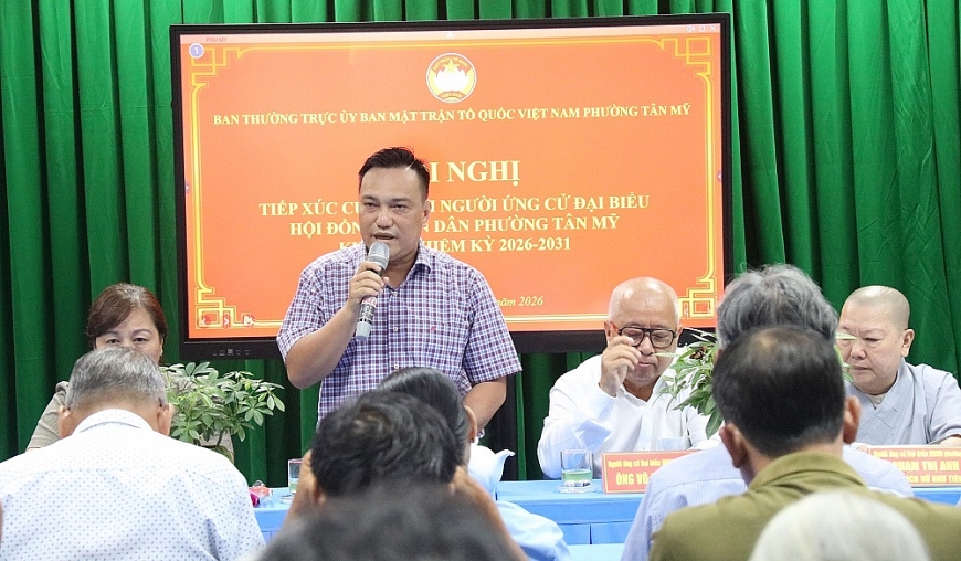 Ứng cử viên Nguyễn Đăng Khoa, hiện công tác tại Trung tâm Phục vụ hành chính công phường Tân Mỹ
