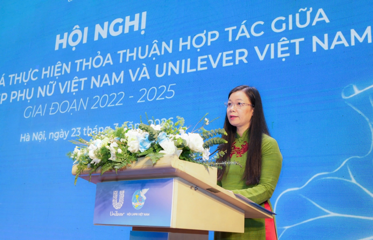Bà Nguyễn Thị Thu Hiền, Phó Chủ tịch Hội LHPN Việt Nam, phát biểu tại Hội nghị Đánh giá thực hiện thỏa thuận hợp tác giữa Hội LHPN Việt Nam và Unilever Việt Nam giai đoạn 2022 - 2025 Bà Nguyễn Thị Thu Hiền, Phó Chủ tịch Hội LHPN Việt Nam, phát biểu tại Hội nghị Đánh giá thực hiện thỏa thuận hợp tác giữa Hội LHPN Việt Nam và Unilever Việt Nam giai đoạn 2022 - 2025