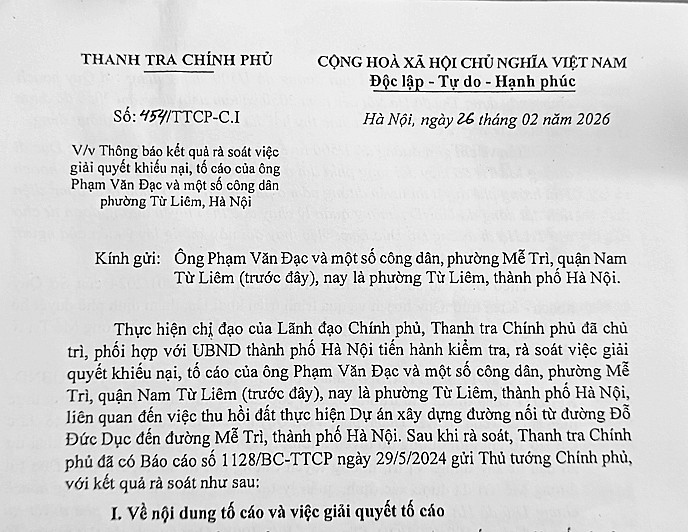 Thông báo số: 454/TTCP-C.I ngày 26/2/2026 của Thanh tra Chính phủ. Thông báo số: 454/TTCP-C.I ngày 26/2/2026 của Thanh tra Chính phủ.