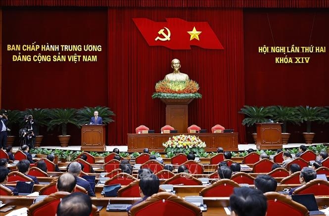 Tổng Bí thư Tô Lâm phát biểu bế mạc Hội nghị lần thứ hai Ban Chấp hành Trung ương Đảng khoá XIV. Ảnh: TTXVN