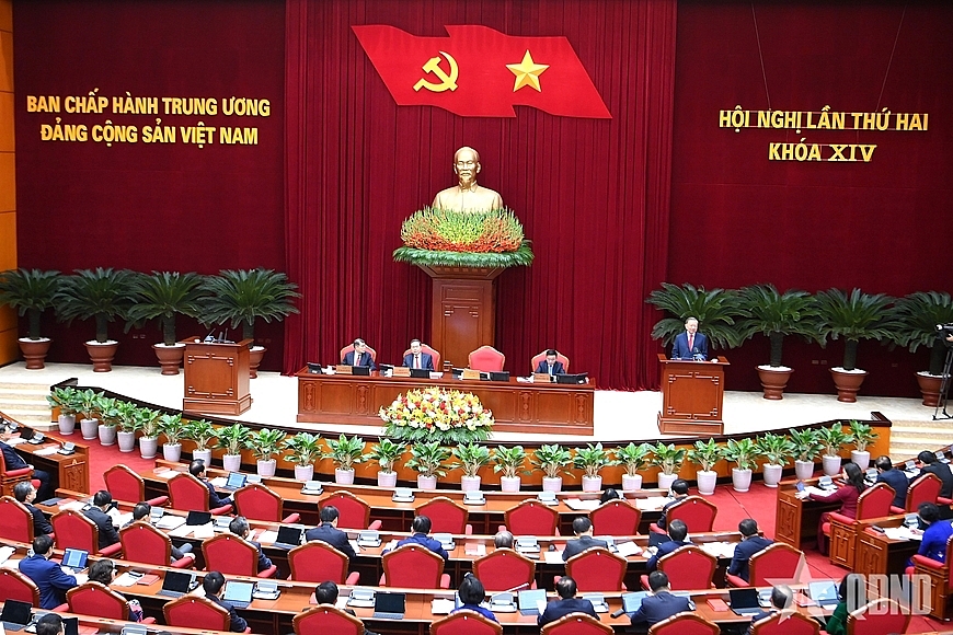 Hội nghị lần thứ 2 Ban Chấp hành Trung ương Đảng khóa XIV. Ảnh QĐND Hội nghị lần thứ 2 Ban Chấp hành Trung ương Đảng khóa XIV. Ảnh QĐND