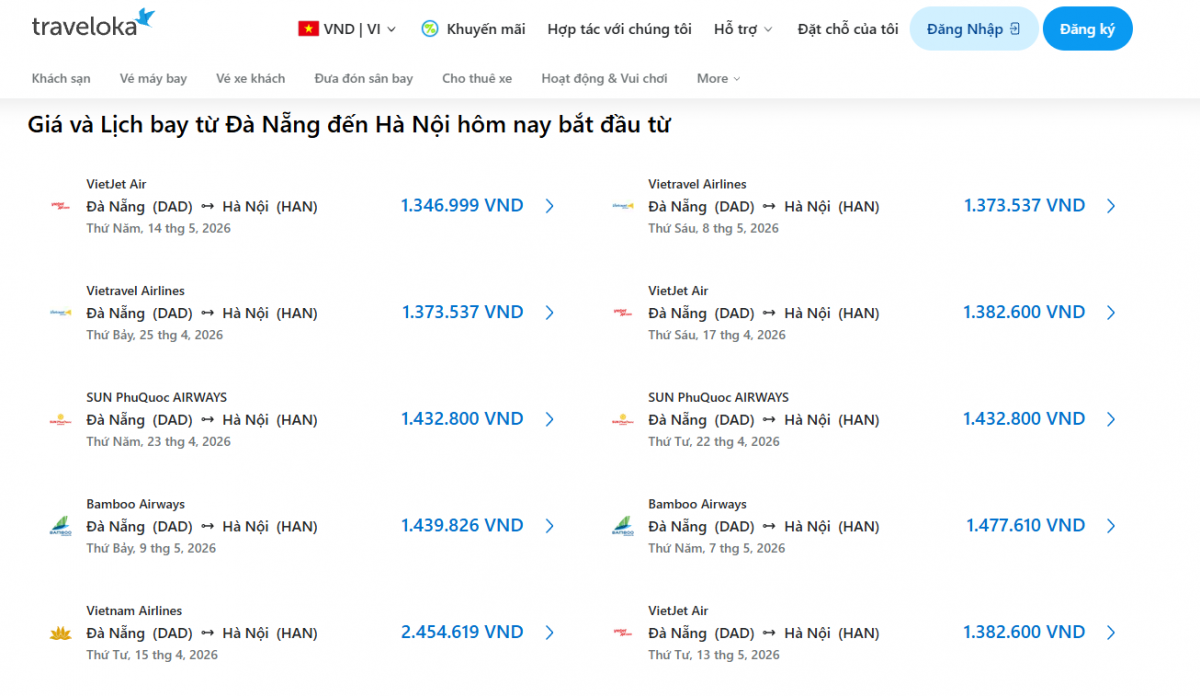 So sánh giá của các hãng hàng không 3 cách giúp bạn săn được vé máy bay Đà Nẵng Hà Nội giá rẻ trên Traveloka