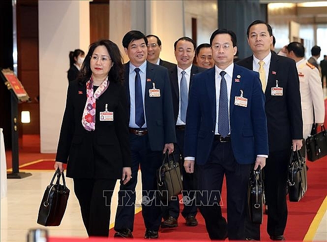 Đại biểu đoàn Đảng bộ tỉnh Lạng Sơn đến dự Đại hội, sáng 29/1. Ảnh: TTXVN
