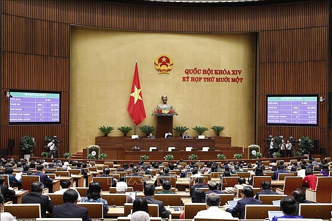 Chiều 30/3/2021, Quốc hội họp phiên toàn thể tại hội trường, biểu quyết thông qua Luật Phòng, chống ma túy (sửa đổi). Ảnh: TTXVN