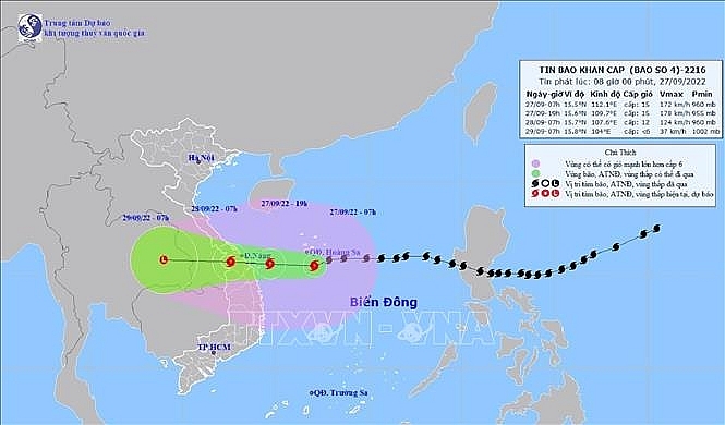 Hướng di chuyển của bão số 4. Ảnh: TTXVN phát