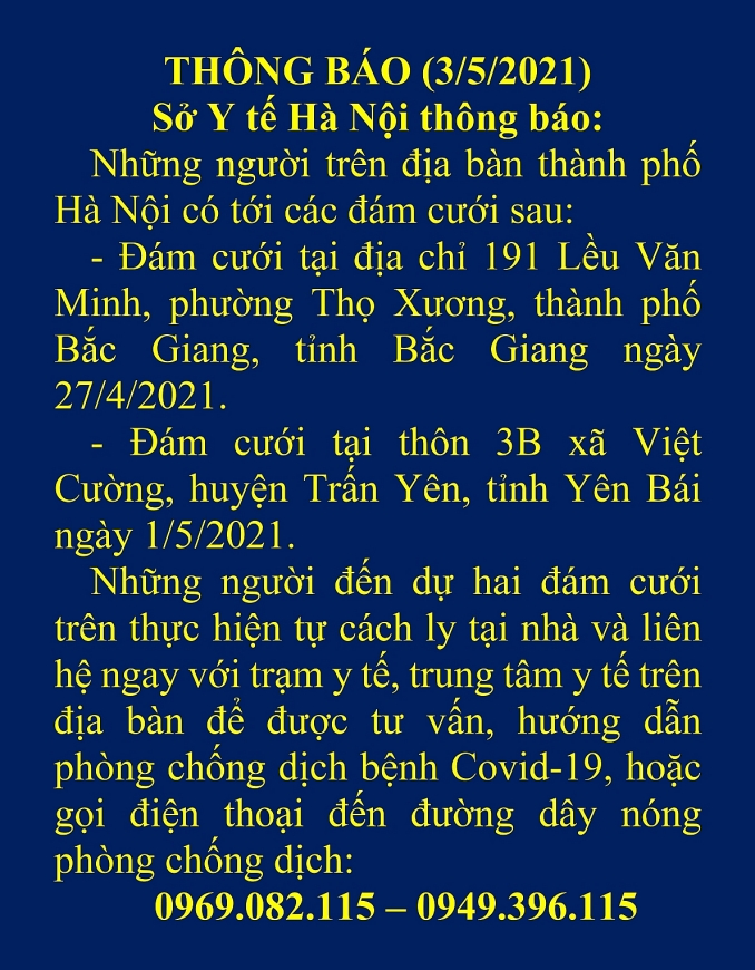 Hà Nội tìm người từng dự đám cưới ở Bắc Giang và Yên Bái
