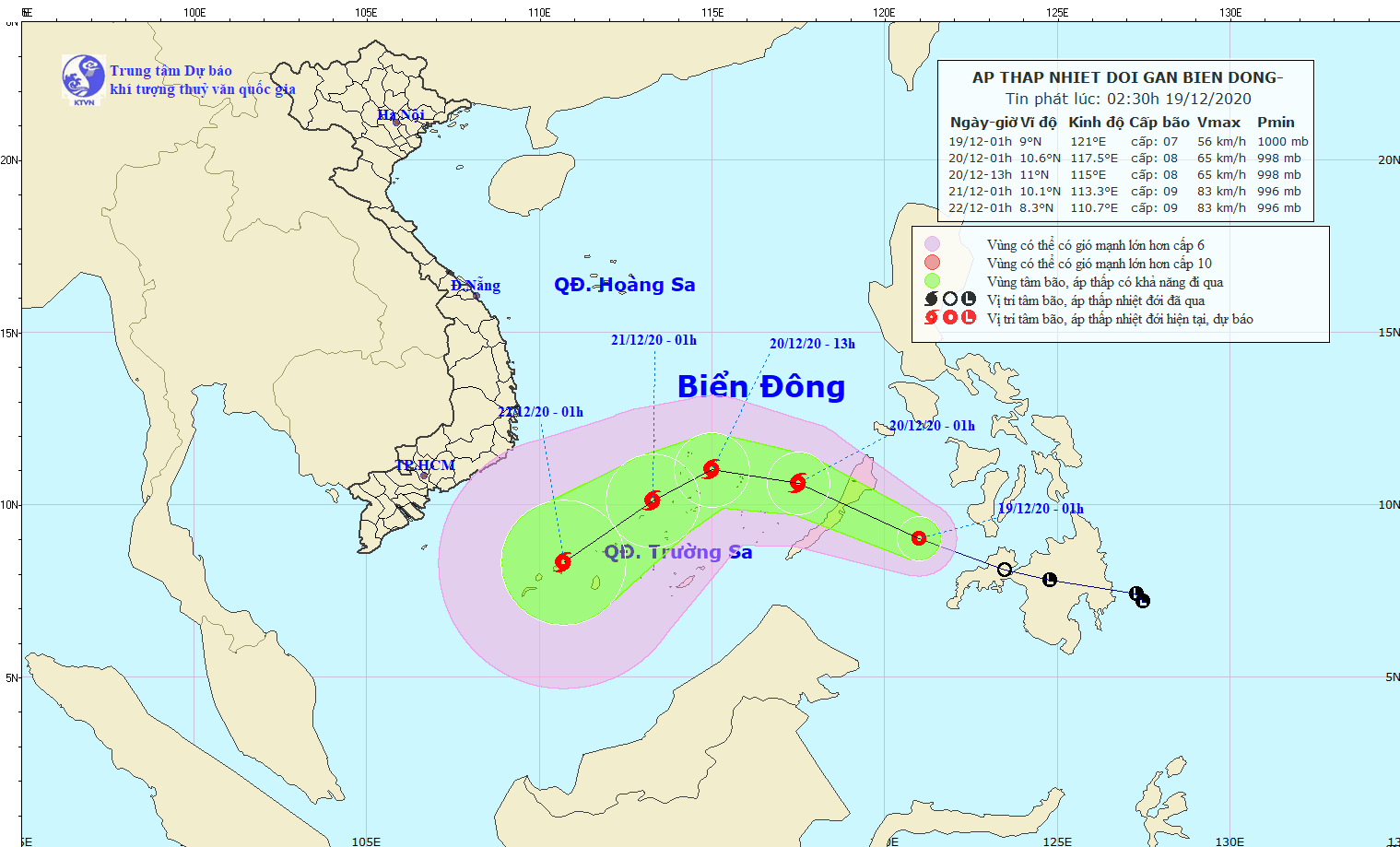 Vùng áp thấp gần Biển Đông đã mạnh lên thành áp thấp nhiệt đới