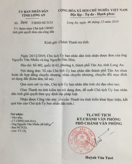 Vụ chuyển nhượng QSDĐ của ông Nguyễn Văn Nhiều, ở TP Tân An, tỉnh Long An: Cần hoàn tất hợp đồng  chuyển nhượng ngay tình