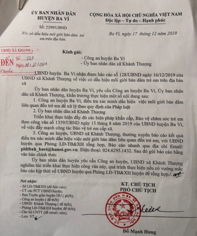 C&ocirc;ng an điều tra nghi &aacute;n m&ocirc;i giới mại d&acirc;m nữ sinh cấp 2 tại Ba V&igrave; - 1