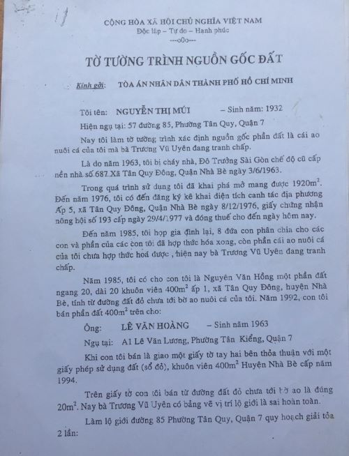 Viết tiếp bài “Vụ tranh chấp QSDĐ tại quận 7, TP Hồ Chí Minh: Hơn 2 năm TAND Cấp cao vẫn chưa có hồi âm (!?)”: Nhiều tình tiết quan trọng chưa được là
