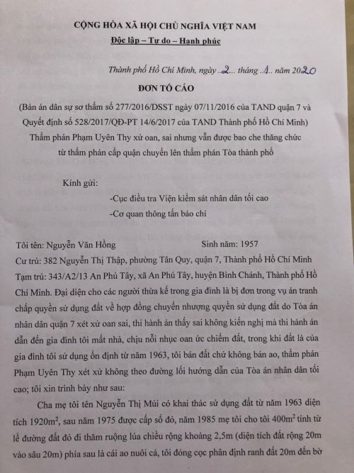 Viết tiếp bài “Vụ tranh chấp QSDĐ tại quận 7, TP Hồ Chí Minh: Hơn 2 năm TAND Cấp cao vẫn chưa có hồi âm (!?)”: Nhiều tình tiết quan trọng chưa được là