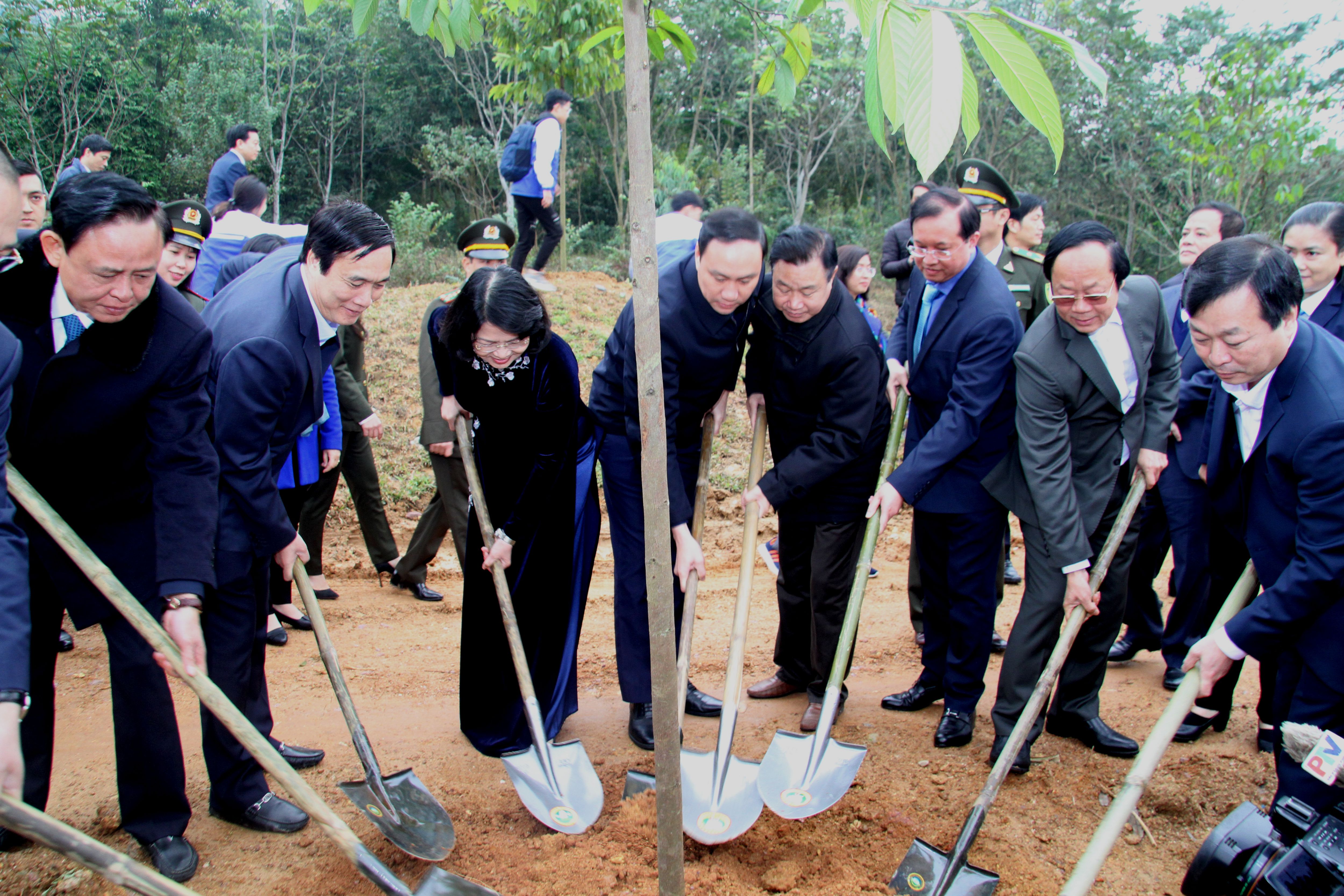 2 Ph&oacute; Chủ tịch nước Đặng Thị Ngọc Thịnh v&agrave; Ph&oacute; Chủ tịch TW Hội Ng&ocirc; Trọng Vịnh tham gia Tết trồng c&acirc;y