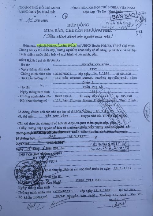 Vụ tranh chấp QSDĐ tại quận 7, TP Hồ Chí Minh: Đóng thuế trước bạ trước khi ký hợp đồng mua bán nhà!?