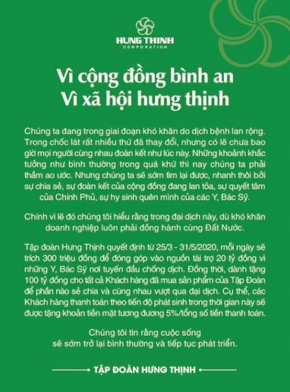Tập đoàn Hưng Thịnh tài trợ 20 tỉ đồng cho y, bác sĩ nơi tuyến đầu chống dịch Covid -19