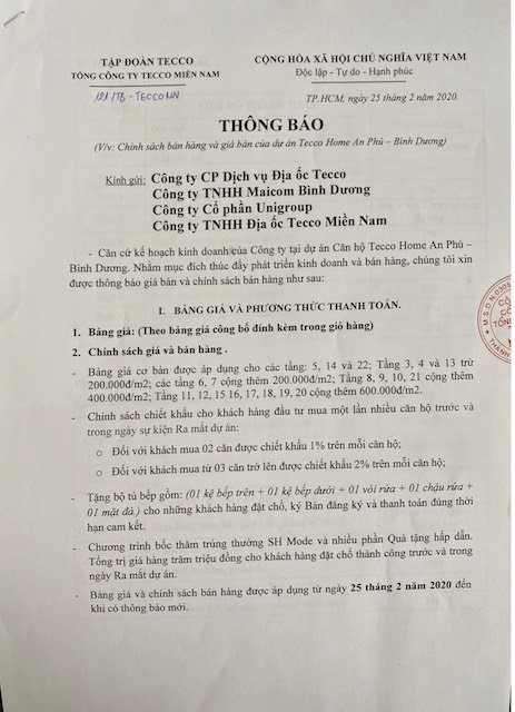 Ch&iacute;nh s&aacute;ch b&aacute;n h&agrave;ng của chủ đầu tư