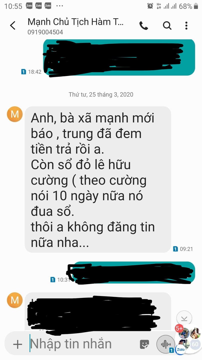 Tin nhắn &ocirc;ng Mạnh trao đổi th&ocirc;ng tin về vụ việc với ph&oacute;ng vi&ecirc;n