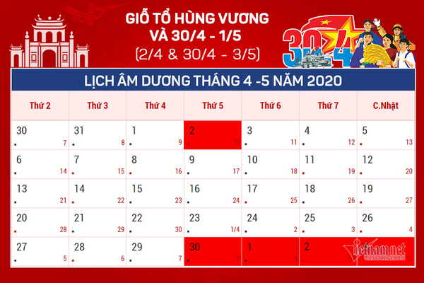 Dịp nghỉ lễ 30/4 - 1/5 người lao động được nghỉ 4 ng&agrave;y li&ecirc;n tiếp