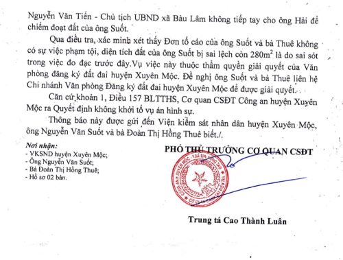 Huyện Xuyên Mộc, tỉnh Bà Rịa-Vũng Tàu: Nhiều mâu thuẫn, khuất tấ trong kết luận đơn tố giác tội phạm
