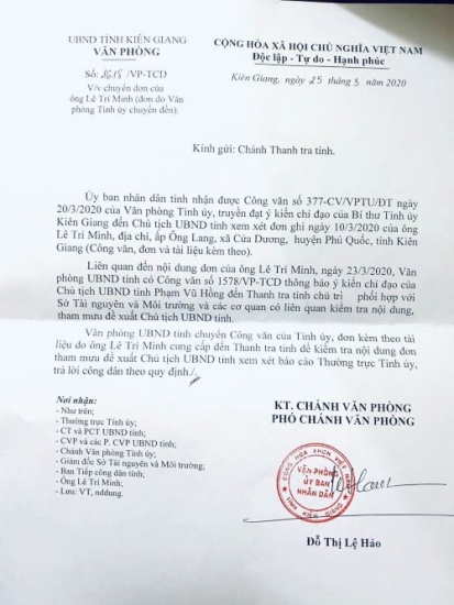 Viết tiếp bài “Mong chờ Chủ tịch UBND tỉnh Kiên Giang giải quyết đơn đúng luật”:  Sao chưa thực hiện chỉ đạo của Bí thư Tỉnh ủy?