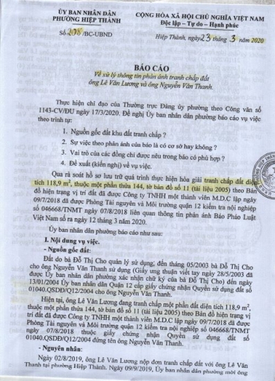 Tranh chấp đất có “Sổ đỏ” ở phường Hiệp Thành, quận 12, TP Hồ Chí Minh: Cần một quyết định của tòa án giải quyết theo thẩm quyền