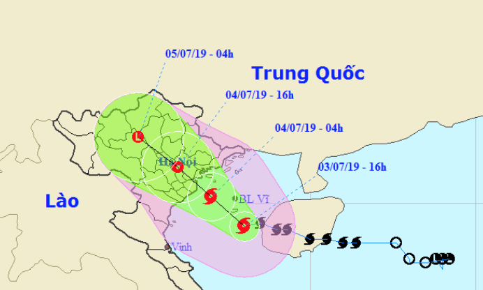 Vị tr&iacute; v&agrave; đường đi của b&atilde;o số 2