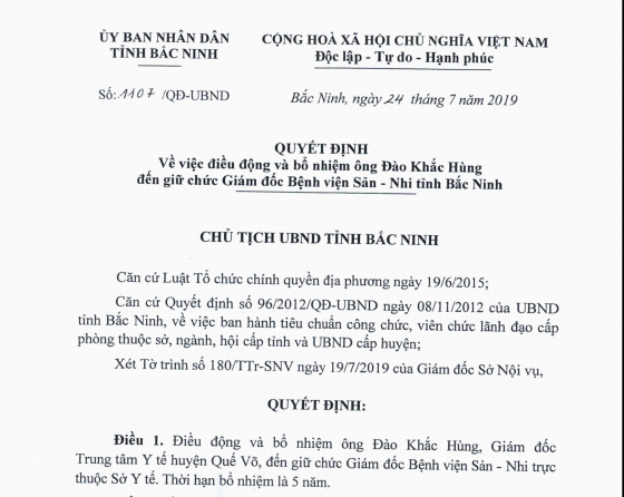 Quy&ecirc;́t định đi&ecirc;̀u đ&ocirc;̣ng và b&ocirc;̉ nhi&ecirc;̣m &ocirc;ng Đào Khắc Hùng.