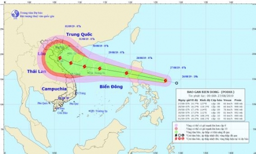 Dự báo hướng đi của bão Podul