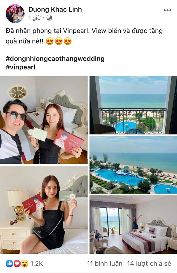 Vợ chồng Dương Khắc Linh- Sara Lưu hồ hởi nhận m&oacute;n qu&agrave; đặc biệt