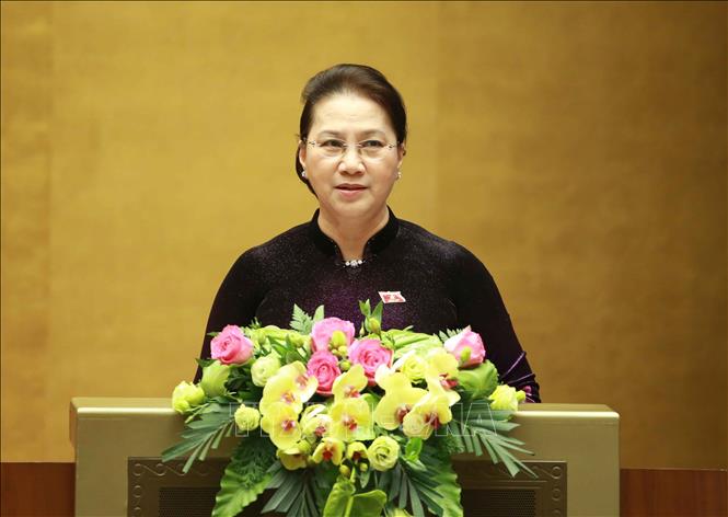 Chủ tịch Quốc hội Nguyễn Thị Kim Ng&acirc;n ph&aacute;t biểu bế mạc kỳ họp. Ảnh: Do&atilde;n Tấn/TTXVN