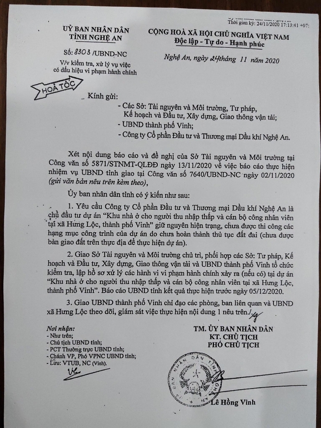 Công ty Cổ phần Đầu tư và Thương mại Dầu khí Nghệ An, “xem thường” chỉ đạo của UBND tỉnh