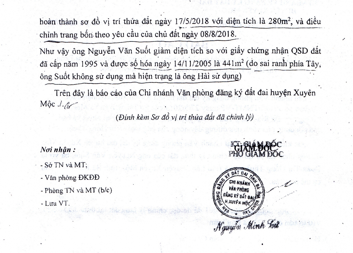 UBND huyện Xuyên Mộc: Sao chưa trả lại toàn bộ quyền sử dụng đất  hợp pháp của hộ ông Suốt, bà Thuê?