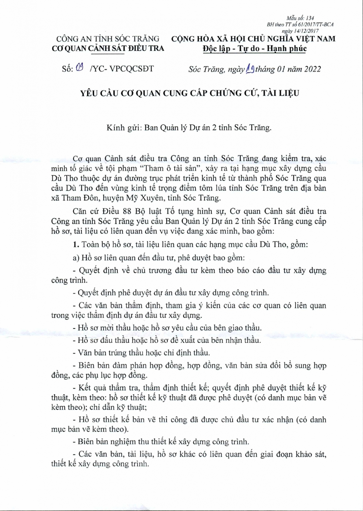 Công an Sóc Trăng thu thập hồ sơ cây cầu 125 tỉ đồng Công an Sóc Trăng thu thập hồ sơ cây cầu 125 tỉ đồng