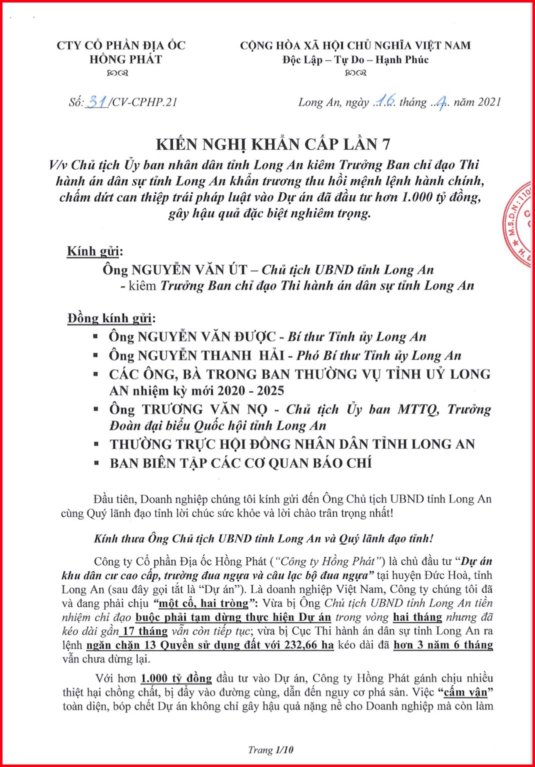 Phó Thủ tướng Thường trực Trương Hoà Bình chỉ đạo các bộ, ngành xem xét, giải quyết kiến nghị của Công ty Hồng Phát Phó Thủ tướng Thường trực Trương Hoà Bình chỉ đạo các bộ, ngành xem xét, giải quyết kiến nghị của Công ty Hồng Phát
