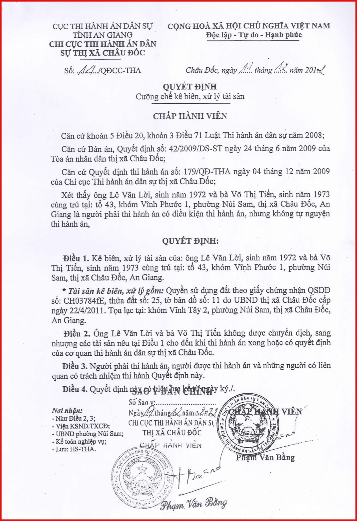 TP. Châu Đốc, tỉnh An Giang:​​​​​​​ Án có hiệu lực hơn 10 năm vẫn chưa được thi hành