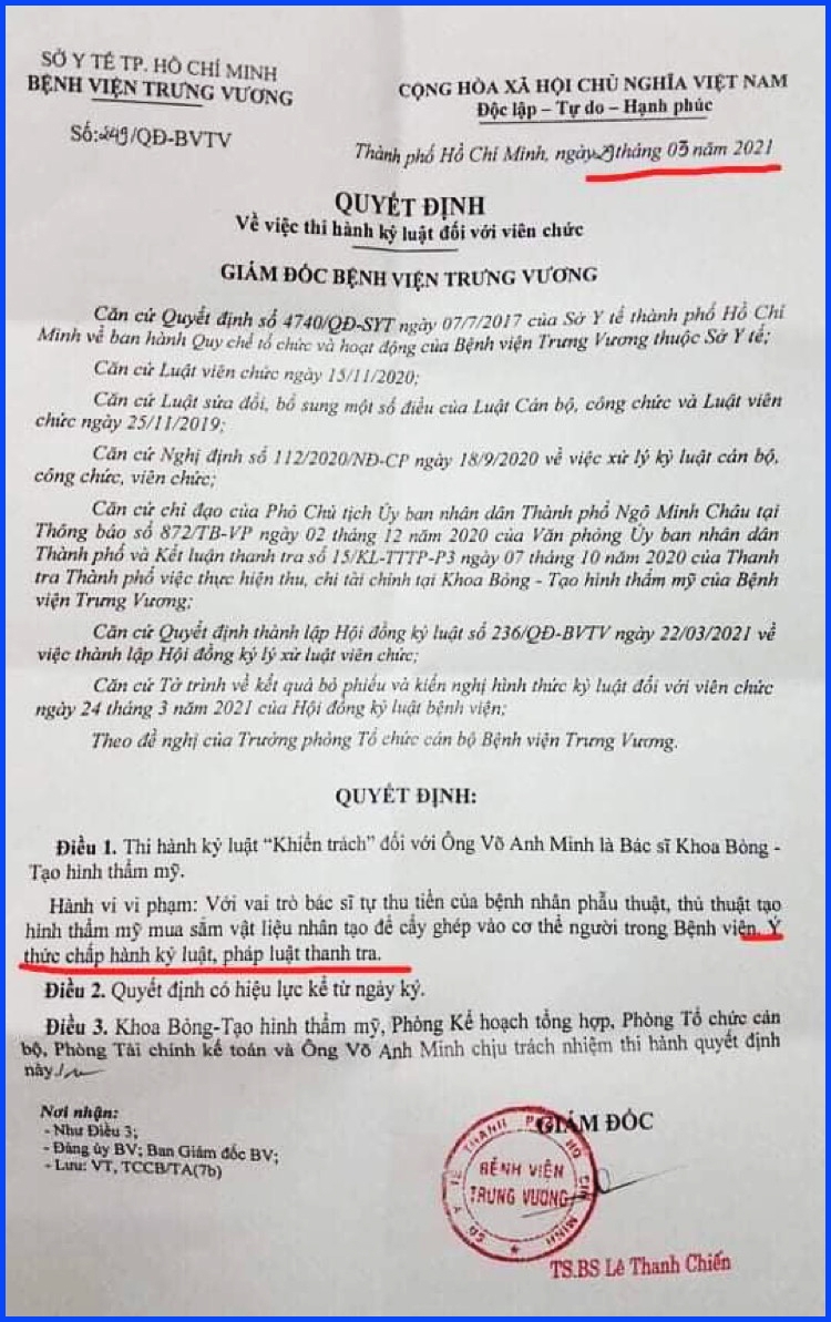 Bệnh viện Trưng Vương, TP Hồ Chí Minh: Quyết định kỷ luật mang tính áp đặt, gây bức xúc dư luận