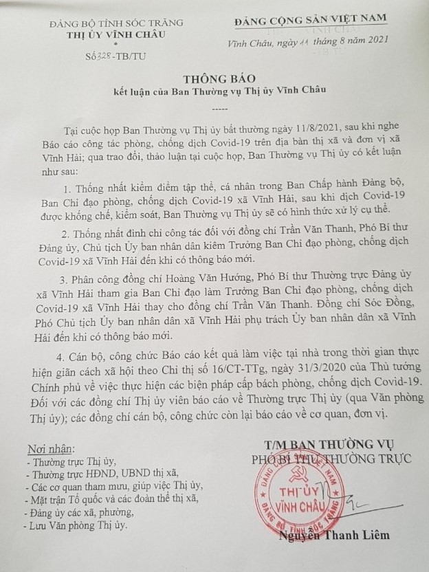 Đình chỉ công tác một Chủ tịch xã ở Sóc Trăng