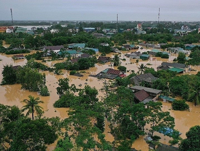  Lũ lớn trên sông Hiếu gây ngập diện rộng tại khu vực xã Thanh An, huyện Cam Lộ, tỉnh Quảng Trị. (Nguồn TTXVN)